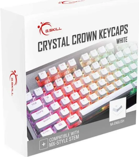 G.SKILL Crystal Crown Keycaps - Keycap Set with Transparent Layer for Mechanical Keyboards, Full 104 Key, Standard ANSI 104 English (US) Layout - White