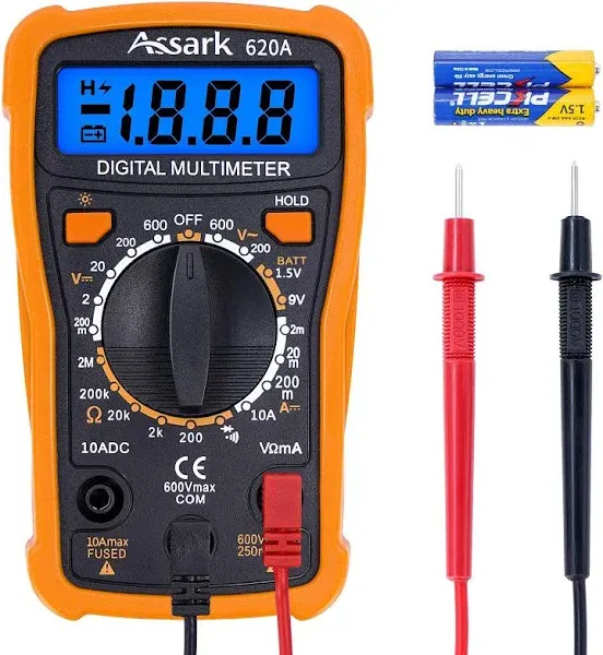 Digital Multimeter Voltage Tester, Assark 2000 Counts Multimeter Measure AC DC Voltage DC Current, Meter Tester Test Volt Ohm Amp Diode Continuity,Resistance,Backlit LCD Display,Data Hold Function