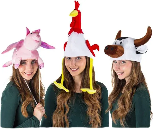 Tigerdoe Farm Animal Moving Ear Hat - 3 Pack - Party Dress Up Hats for Kids