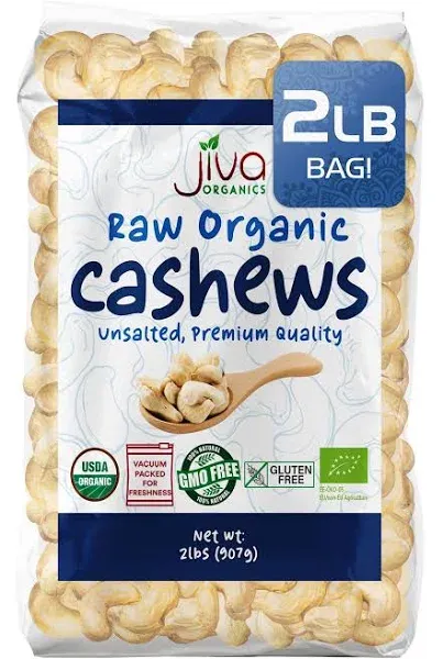 Jiva Organics Raw Organic Cashews (Whole) 2 Pound Bag