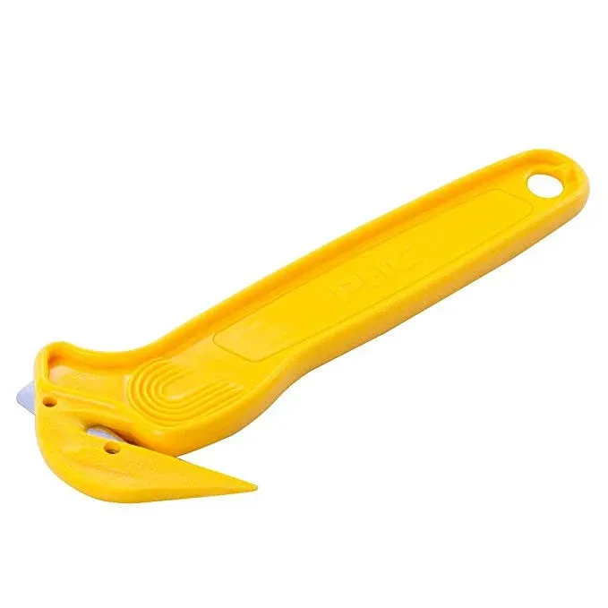 Pacific Handy Cutter Disposable Film Cutter NSF Certified Food Safe Safety Box Cutter & Bladeless Tape Splitter Perfect for Cryovac, Plastic Bags, & Shrink Wrap Yellow