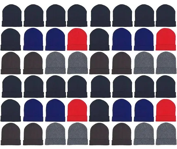 48 Pack Winter Beanies, Bulk Cold Weather Warm Knit Skull Caps, Mens Womens Hats