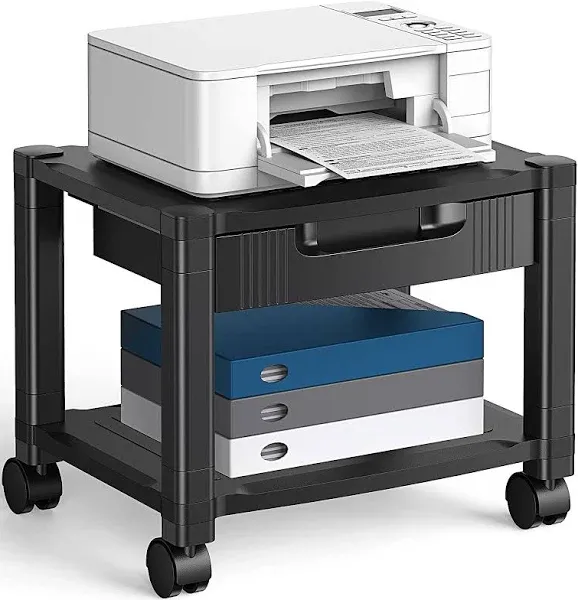 Printer Stand - Under Desk Printer Stand with Cable Management &amp; Storage Draw...