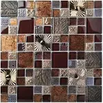 Blujellyfish Red Wine Glass Grid Mosaic Wall Tile