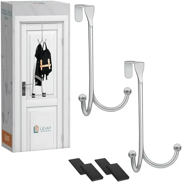 2-Pack Over The Door Hooks - with 2 Hang Heads & Snug Fit Pads Heavy Duty Hook for Hanging Coats, Towels, Caps & Robes - Elegant Matt Finish - No Drill Hanger Organizer - Black