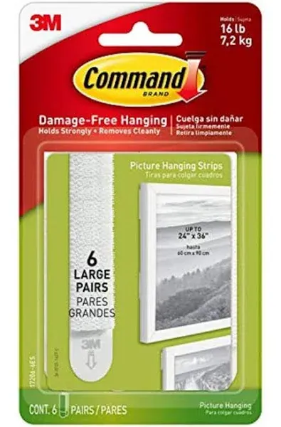 3M Command Picture Hanging Strips Large, 24 Pairs, 48 Strips, Hold 16 lbs