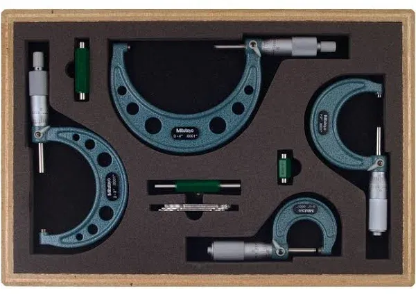 Mitutoyo® 103-931 - 103 Series™ 0 to 4&quot; SAE Mechanical Outside Micrometer Set