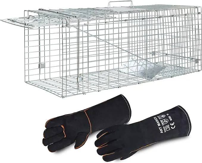 ANT MARCH Live Animal Cage Trap with Gloves 37"x13.5"x14.5" Large Steel Humane Release Rodent Cage for Rabbits, Stray Cat, Squirrel, Raccoon, Mole, Gopher, Opossum, Skunk, Chipmunks, Groundhog Squire