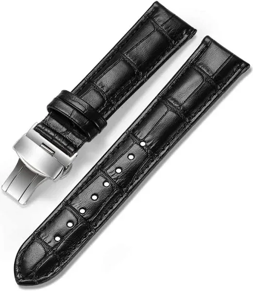 iStrap Leather Watch band Alligator Grain Calfskin Replacement Strap Stainless Steel Buckle Bracelet for Men Women-18mm 19mm 20mm 21mm 22mm 24mm-Black Brown