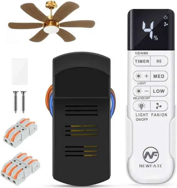 Universal Ceiling Fan Remote Control Kit, Dimmer,3-Speed Remote,Display Ceiling, Fan Light Timing, 4-1 RF Ceiling Fan Wireless Remote Control, Delayed off for Various 110V AC Ceiling Fan