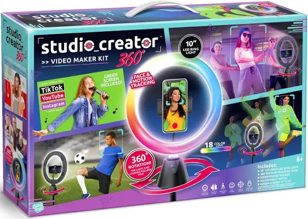 Canal Toys Studio Creator 360 Video Maker Kit, Green Screen and Tripod, Face and Motion Tracker, 10" Light Ring, Multi Colored