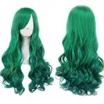 Bopocoko Green Wigs for Women Long Green Wig Curly Wavy Hair Wigs for Women Harajuku Lolita Green Cosplay Wig with Bangs Heat Resistant Synthetic Wigs