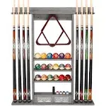 GSE Games & Sports Expert Pool Cue Stick Hanging Wall Mounting Rack with Score Counter,Hold 8 Pool Cue Stick ,Billiard Ball and Rack Brushed Grey