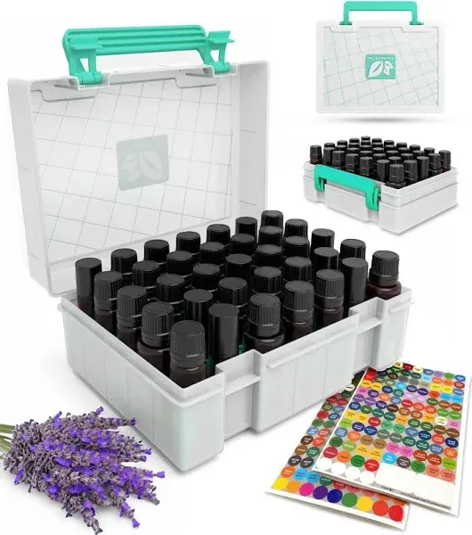 Travel Essential Oil Storage, 35 compartments, and labeling stickers (cracked)