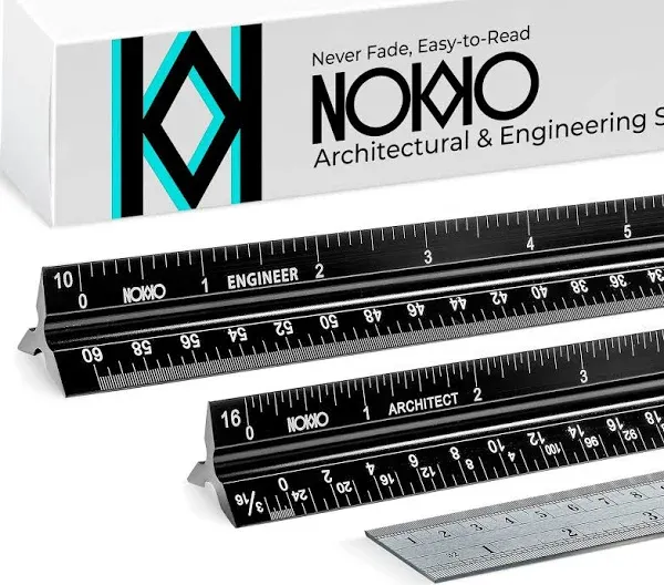 Nokko 3 Piece Aluminum Ruler Set Architect Engineer Metal Rulers Bundle