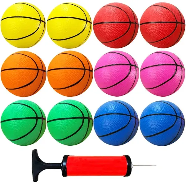 12 Pcs 5 Inch Mini Basketballs,Co<wbr/>lorful Rubber InflatableBask<wbr/>etball,Pool Kick