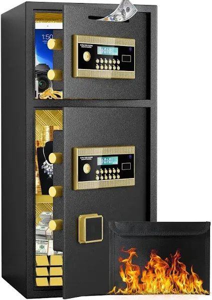 6.5 Cubic Extra Large Home Safe Box Gold with Double Door &amp; Deposit Slot Durable