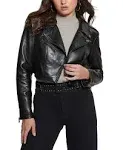 Guess Women's Rochelle Cropped Faux-Leather Moto Jacket Jet Black