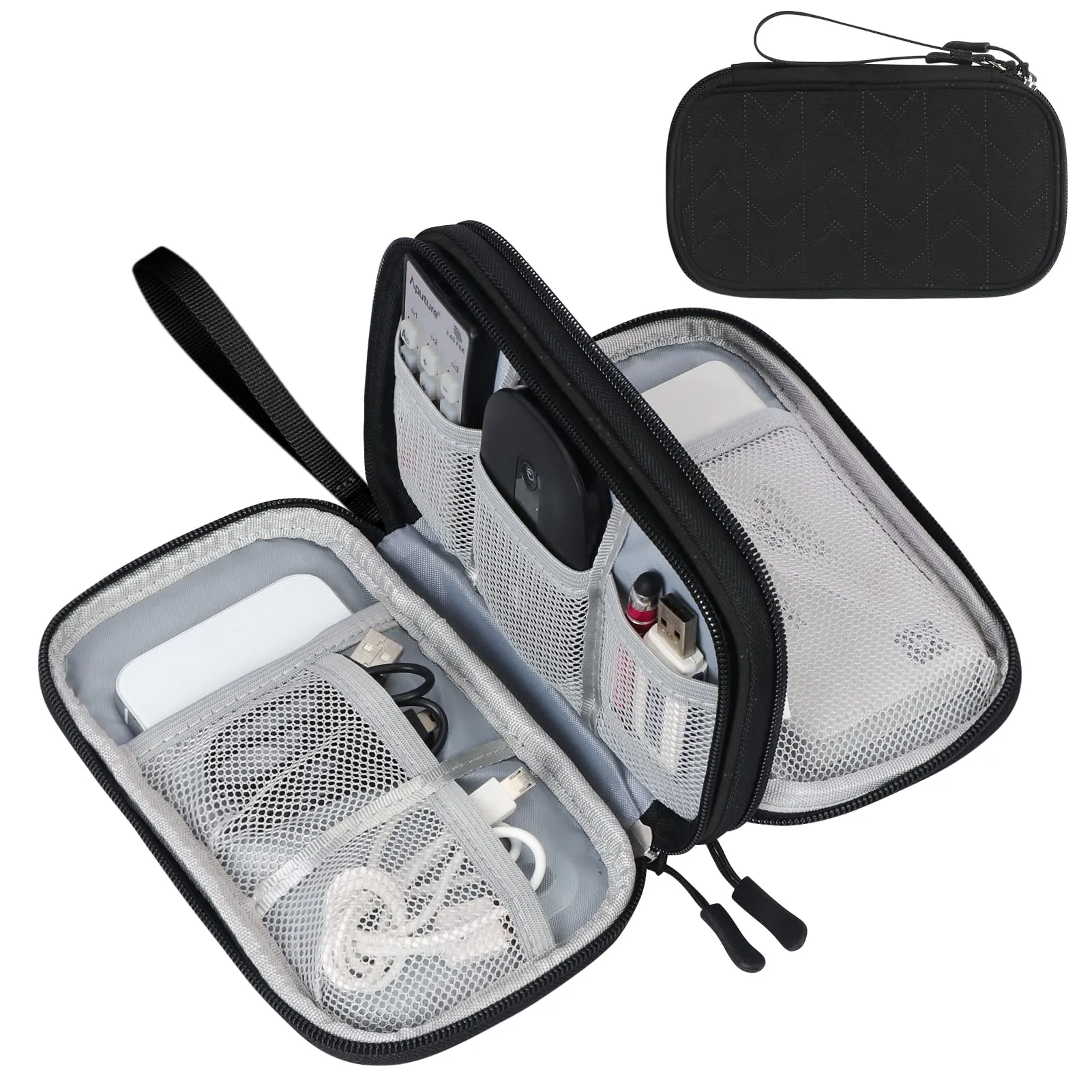 FYY Travel Organizer Pouch Electronic Accessories Carry Case Portable Waterproof Double Layers All-in-One Storage Bag for Cable, Cord, Charger, Phone, Pattern Black