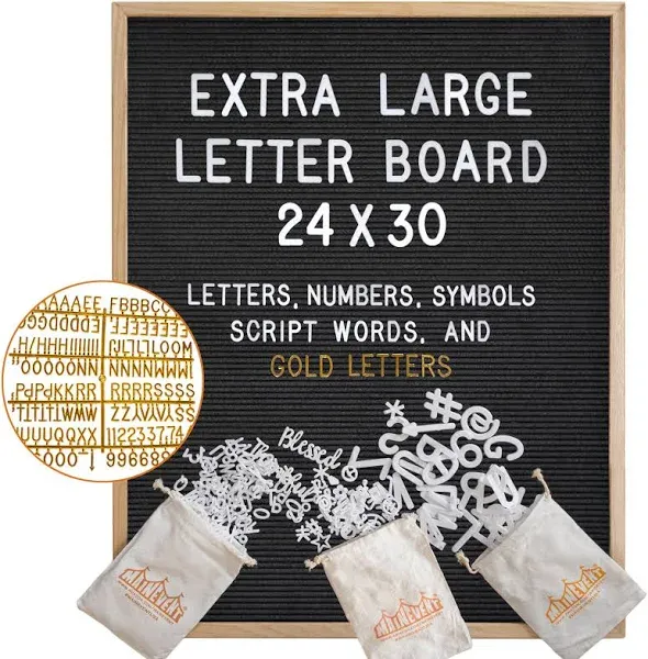 Black Felt Letter Board Oak Frame 24x30 Inch with Gold Letters, Back to School Big Felt Board, Large Felt Letter Board, Large Menu Board, Felt Board Large Message Board Large Black Letter Board