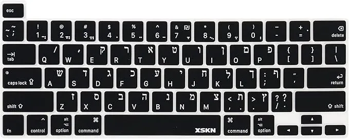 XSKN Hebrew Silicone Keyboard Skin Cover for 2019 2020 Released 16.2 inch 13.3 inch MacBook Pro with Touch Bar and Touch ID A2141 A2289 A2251 A2338 M1 Chip Keyboard (US Layout, Black)