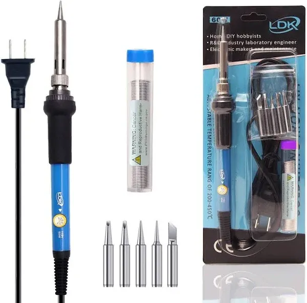 LDK Soldering Iron Kit Electric 60W 110V Adjustable Temperature Soldering Gun Welding Tools, 5pcs Replacement Tips and Solder Wire (Basic)