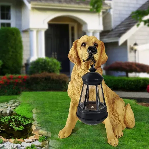 Golden Retriever Statue Outdoor with Solar Led Home Golden Retriever &amp;Led