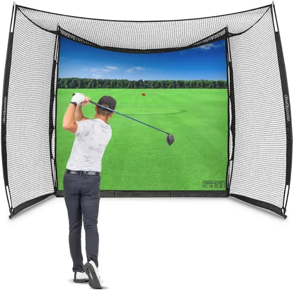 GoSports Range Cage 10 ft x 8 ft Golf Practice Hitting Net with Impact Screen