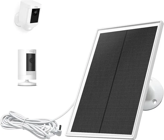 Solar Panel Charger for Ring Camera, Compatible with Ring Stick Up Cam Battery, Ring Spotlight Cam Battery, Not for Spotlight Plus/Pro, Waterproof, 6W Fast Charging (White)