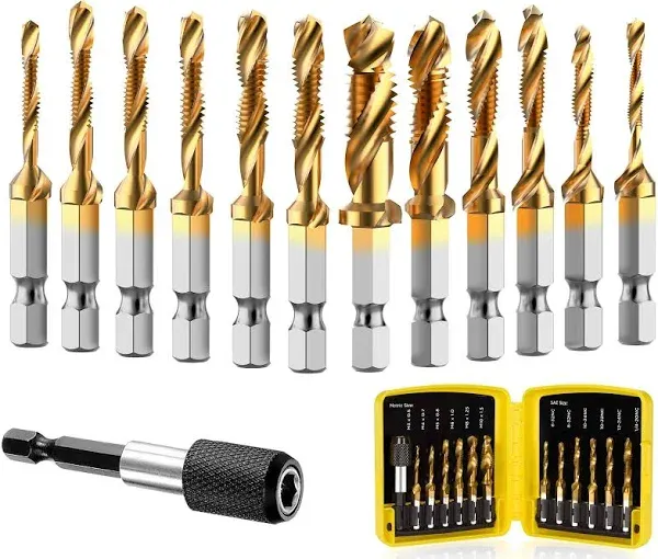 THINKWORK Combination Drill Tap & Tap Bit Set, 3-in-1 Titanium Coated Screw Tapping Bit Tool for Drilling, Tapping, Countersinking, with