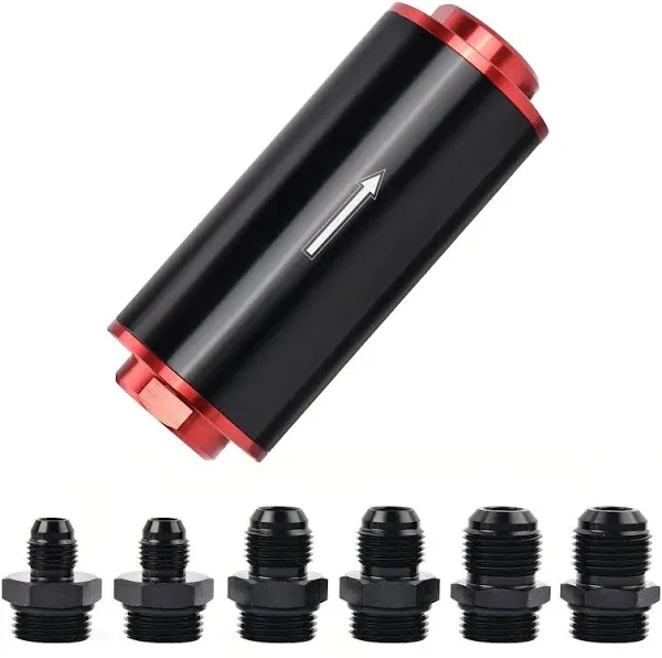 Universal Inline Fuel Filter 100 Micron w/ AN6, AN8, AN10 Adapters - Polished