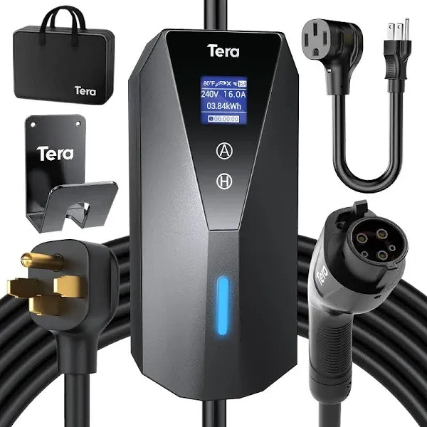 Tera Electric Vehicle Charger Portable: Level 2 &amp; 1 J1772 16A 8A 110V 240V ETL