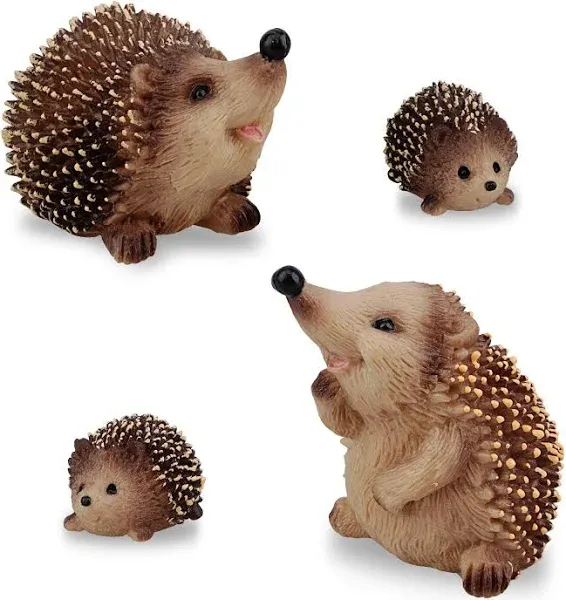 Toymany 4PCS Hedgehogs Figurines with Hedgehogs Cub, Realistic Jungle Animals Figures Family Playset, Educational Toy Christmas Birthday Cake Toppers