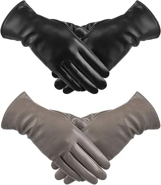 Women's Wool Lined Touchscreen Leather Gloves (2 Pack)