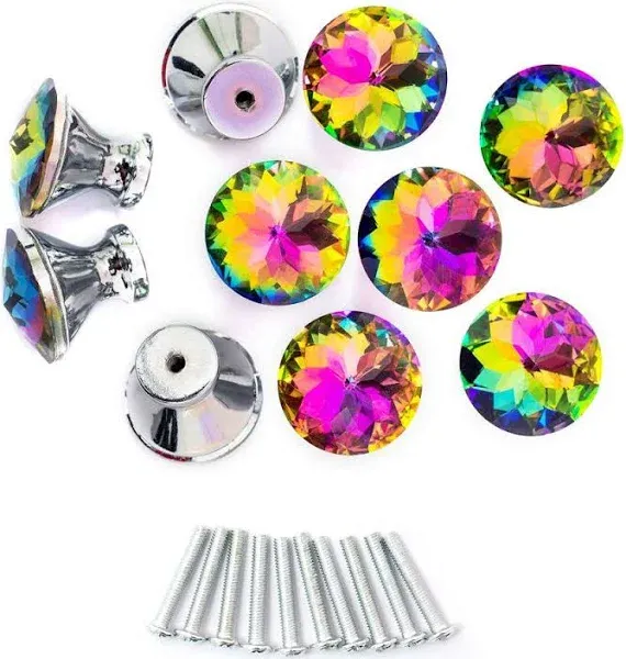 10 Pack Drawer Knobs, 30mm Colorful Crystal Glass Cabinet Dresser Pulls Diamond Shape Cupboard Wardrobe Knob for Kitchen Bathroom Office DIY