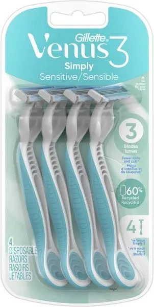 Gillette Venus Simply 3 Sensitive Women Disposable Razors Elixir 4pk