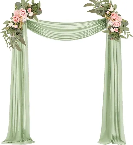 Sage Green Wedding Arch Draping Fabric 29" X 20FT Sheer Tulle Fabric Chiffon Drapes for Wedding Arbor Ceremony Party Bridal Shower Swag Fabric Decoration | Sage Green 1 Panel