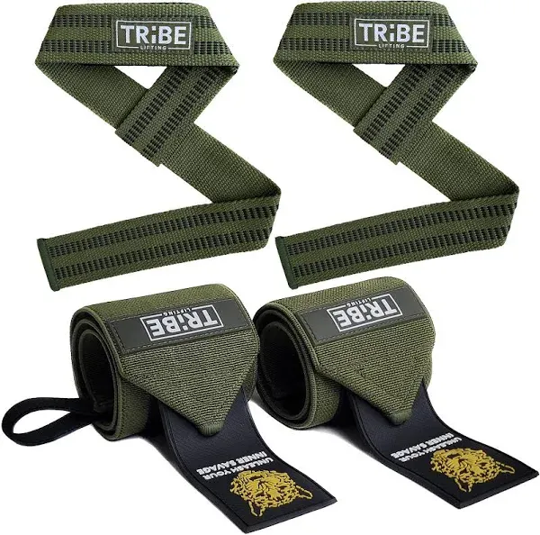 Tribe Lifting Heavy Duty Wrist Wraps and Lifting Straps 21" Wrist Wraps for Weightlifting Men and 24" Wrist Straps for Weightlifting with Silicone