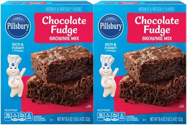 2x Pillsbury DARK CHOCOLATE 13&#034; X 9&#034; Family size Brownie Mix 18.4 oz Box 2 PACK