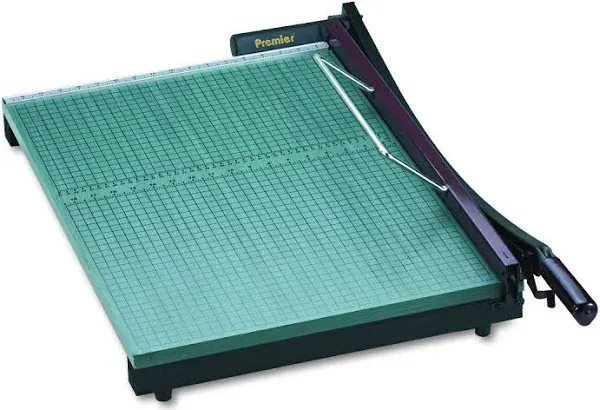 Martin Yale 724 Premier StackCut Heavy-Duty Trimmer, Green, Table Size 18-1/2" x 24", Permanent 1/2" Grid and Dual English and Metric Rulers, Ergonomic Soft-grip Handle