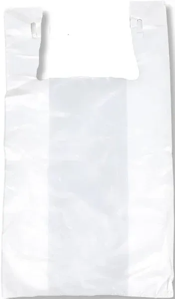 100 Large Plastic Grocery T-Shirt Bags - Plain White 12&#034; x 6&#034; x 21&#034; by