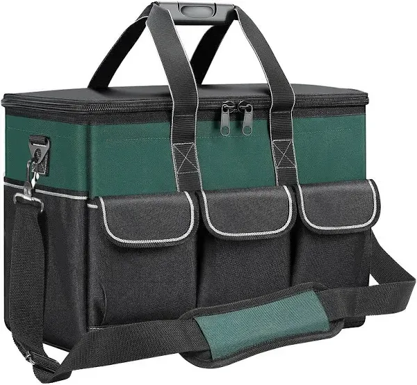 14" Heavy Duty Tools Bag, Multi-Purpose Tool Organizer Bag for Electrician/Gardener/Repairman/Contractor, Foldable Tool Bag with 14 Pockets and Adjustable Shouder Straps