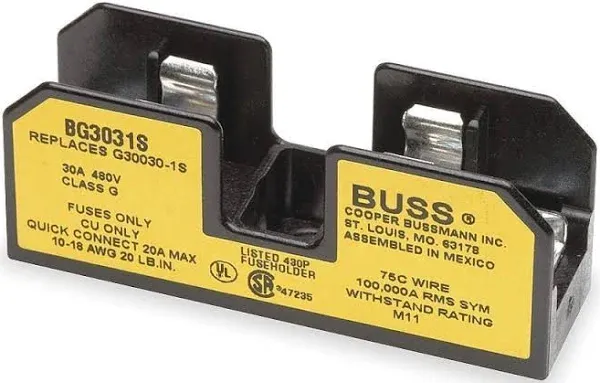 (2 pcs) BG3031S  Bussmann, 1P 480V 30A, Open Fuse Block/Fusehold<wbr/>er, Class G