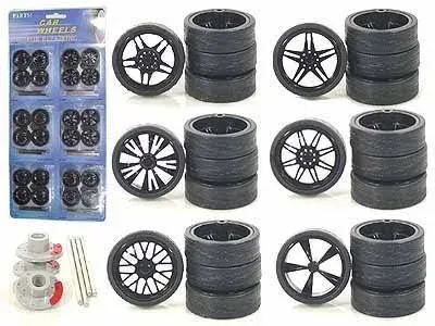 YMCtoys 1:24 Scale Model Car Spokes Black Rims Replacement 6Set