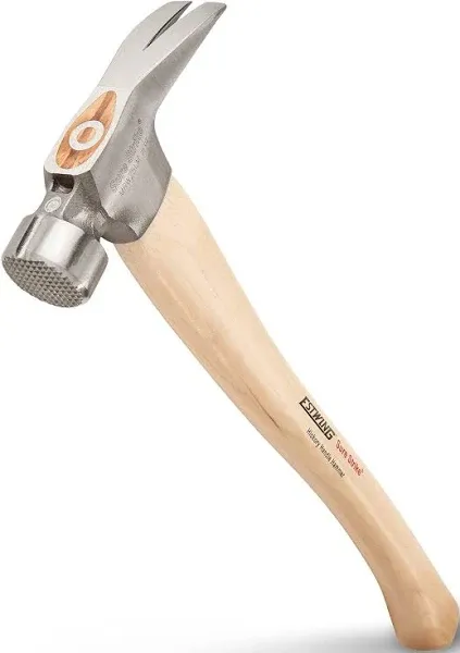 ESTWING Sure Strike California Framing Hammer - 25 oz Straight Rip Claw with Milled Face & Hickory Wood Handle - MRW25LM