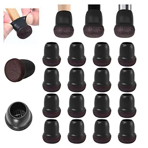 24 Pcs Silicone Chair Leg Floor Protectors Round With Wrapped Felt Chair Leg Cap