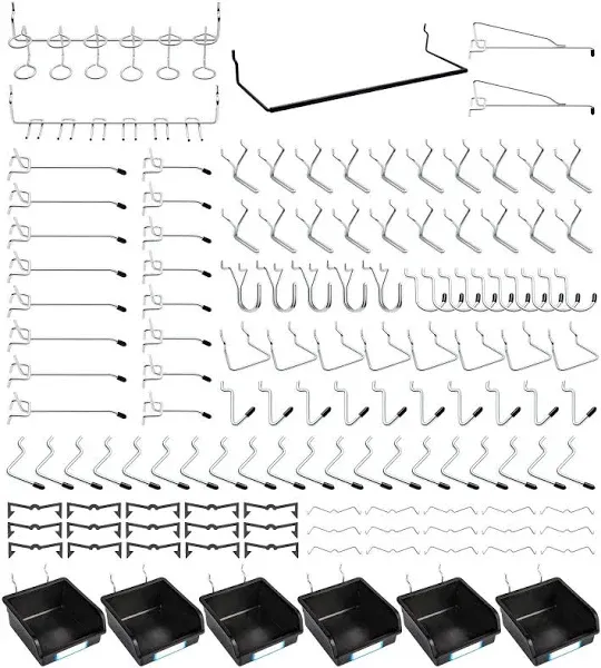 FRIMOONY Pegboard Hooks, with Bins, Peg Locks, for Organizing Various Tools, 188 PCS, 80 of Which are Locks