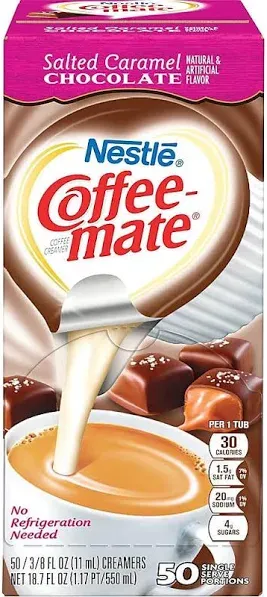 Nestle Coffee mate Coffee Creamer, Salted Caramel Chocolate, Liquid Creamer Singles, Non Dairy, No Refrigeration, 0.375 fl oz Tubs (Pack of 200)