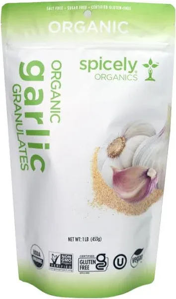 Spicely Organic Garlic Granulates 1 Lb Bag Certified Gluten Free