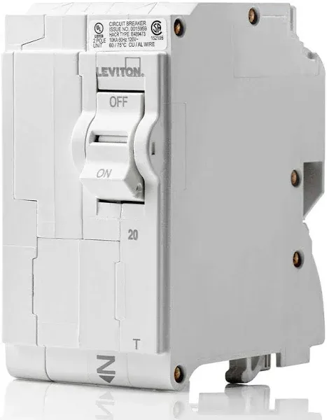 Leviton 20A 2-Pole Plug-On Standard Branch Circuit Breaker Thermal